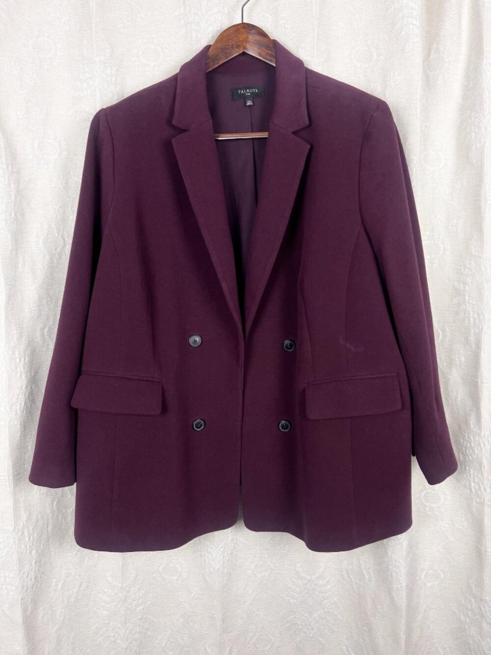 Talbots Woman felted cotton flannel open double-breasted blazer jacket classic